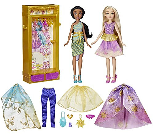 Disney Prinzessin Jasmins und Rapunzels Kleidergalerie, Jasmin und Rapunzel Spielzeug für Kinder ab 3 Jahren, Garderobe
