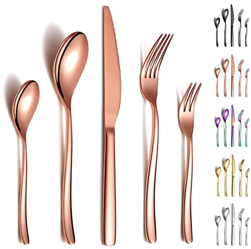 Berglander Roségold Besteck-Set 30-teilig, Robustes Edelstahl-Titan-Kupfer-Besteck-Set Rostfrei, Gabeln und Löffel Besteck Spülmaschinenfest