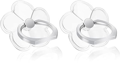 Cobee Anneau de téléphone portable avec béquille pour téléphone portable, 2 anneaux transparents en forme de fleur, support de téléphone brillant, rotation à 360 degrés, support de doigt transparent à