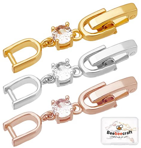 Beebeecraft 6Pcs 3 Colors Bracelet Extender Clasp Gold Plated Crystal Rhinestone Foldover Extension Clasps for Bracelet Necklace and Jewelry Making