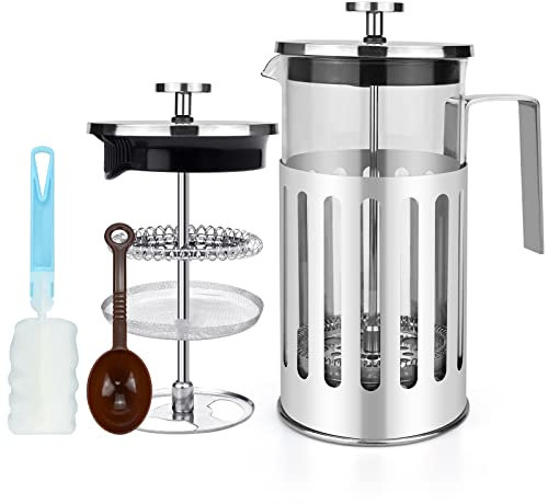 SIMDAO Cafetière en acier inoxydable 8 tasses, cafetière à piston française facile à nettoyer, cafétéria, café à double paroi résistant à la chaleur, café en verre borosilicate 1000 ml