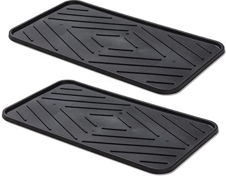 Carpido Schuhabtropfschale 2er Set Schuhablage Ablage - Fressnapfunterlage Napfunterlage Schuhbrett Schuhtablett – Schuhwanne Abtropfschale schwarz 35x63 cm