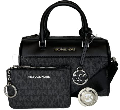 Michael Kors Travel XS Duffle Crossbody gebündelt mit SM TZ Coinpouch Geldbörse Haken, Signature Mk Black, X-Small