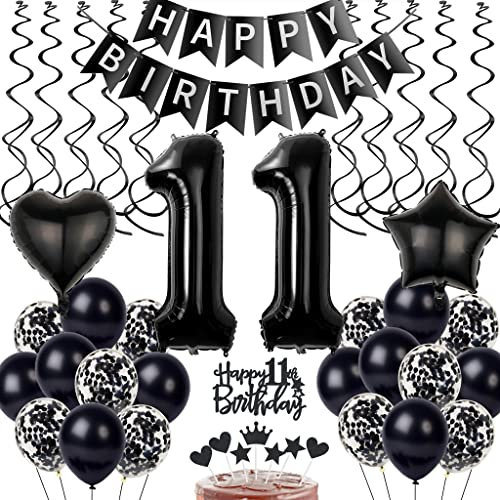 Schwarz 11. Geburtstag Dekoration, Luftballon 11. Geburtstag Deko, Schwarz Tortendeko 11 Jahre Junge, Deko 11. Junge Mädchen, Deko 11. Ballons