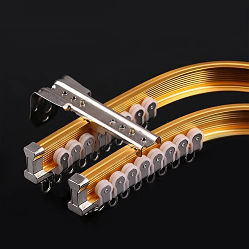 TEN-HIGH 2 Stücke 3,2m Flexible Aluminium-Vorhangschiene,Biegbare Deckenschiene für Vorhänge,Biegbare Doppelspur Aluminiumvorhänge,Seitenmontage,gold