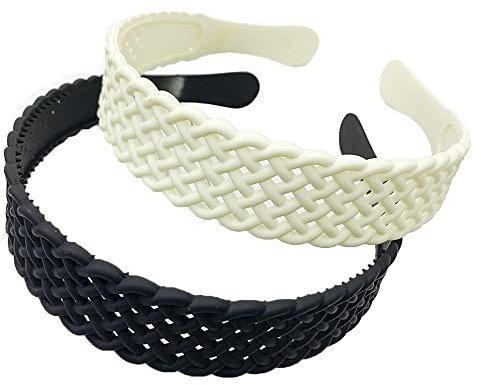 KABELIFE 2 Stück 3 CM Haarreifen Kunststoff Breit Haarreif Stirnbänder für Damen und Mädchen mit Zähnen harte Haarbänder (Schwarz+Weiß)