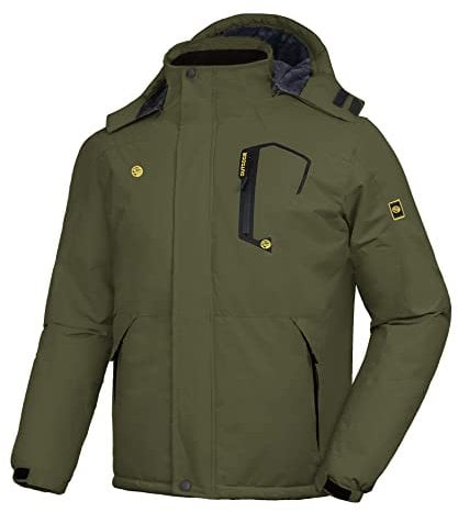 SwissWell Windjacke Radsport Herren Funktionsjacke Wasserdicht Winddichte Skijacke Dickes Vlies Winterjacke mit Kapuze Mehreren Taschen Grün 3XL