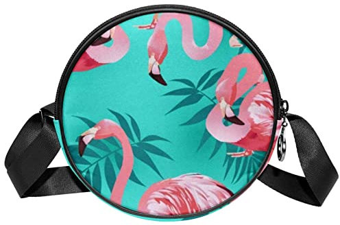 WOSHJIUK Kleine Umhängetasche für Damen Reisen Casual,Tropische Blätter Hintergrund Flamingo,Umhängetasche mit verstellbarem Riemen