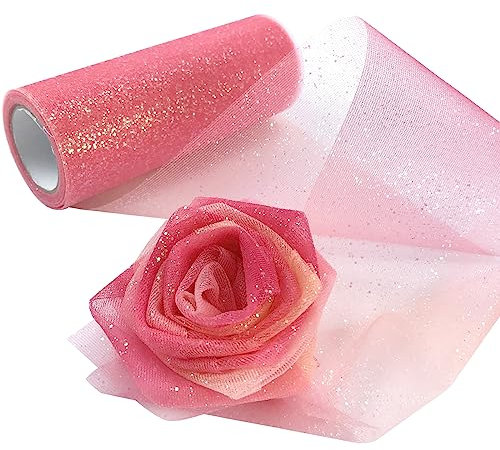 YXJDWEI Regenbogen Tüll Dekostoff Tüllband Tischläufer Tischband Tüllnetz 15cm x 9m für Weihnachten Hochzeit Party Deko Handwerk (Pink)