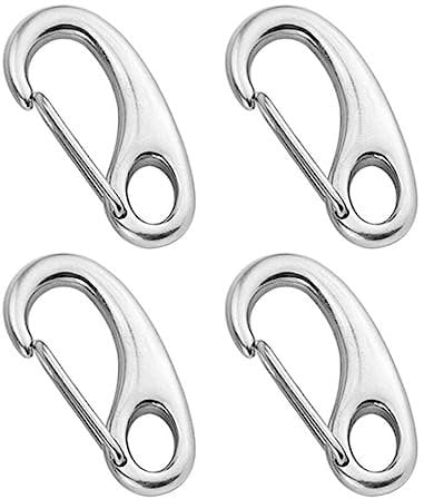 Easnea 4 Pcs Spring Snap Hook Carabiner, 316 Stainless Steel Spring Snap Rope Hook Clip, 50 mm Egg Shape Spring Snap Hook Clip Quick Link Carabiner Marine Clips Boat Hooks