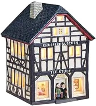 Teestube Knusperhaus Bonn aus Porzellan – Windlicht Lichthaus Miniatur-Modell - B12 x H16 x T12 - Dekohaus Weihnachtsdorf Miniaturwelt Winterdeko Sammlerobjekt Weihnachtsdekoration