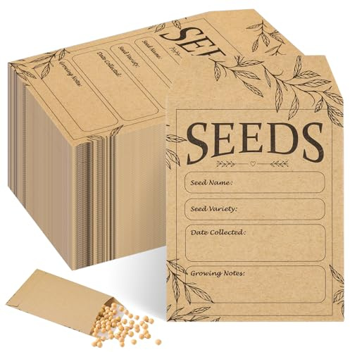 120 Pcs Seed Envelopes, Kraft Paper Small Brown Envelopes, Reusable Self Adhesive Seed Packets, Storage Envelope Preprinted Types Name Template for Seeds Saving & Collecting(3.15 * 4.72in)