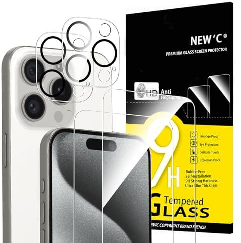 NEW'C für iPhone 15 Pro für Panzerglas 6,1 Zoll (2 Stück) und Kamera Panzer Schutz Glas für Kameraschutz (2 Stück) für iPhone 15 Pro (6,1)-Kratzfest -extrem widerstandsfähig -9H-Härteglas