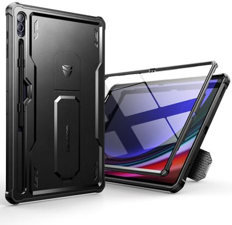 Dexnor Compatible avec Coque Samsung Galaxy Tab S9 Ultra/S8 Ultra, [Protecteur d'écran intégré et Support] Protection de qualité Militaire Robuste Coque de Protection Antichoc Samsung - Noir