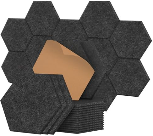12 Stück Akustik Panel,Hexagon Akustikplatten Selbstkleben,Schallschutzplatten Akustikpaneele Wand für Tonstudio, Büro,Studio Wanddekoration und Akustische Behandlung Schwarz
