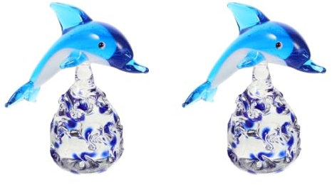 Abaodam 2st Kleine Delphinverzierung Minitiere Außendekorationen Esstisch Mittelstücke Perpetuum Mobile Delphin Aus Blauem Glas Willkommensschild Für Die Haustür Delfinschmuck Aus Glas