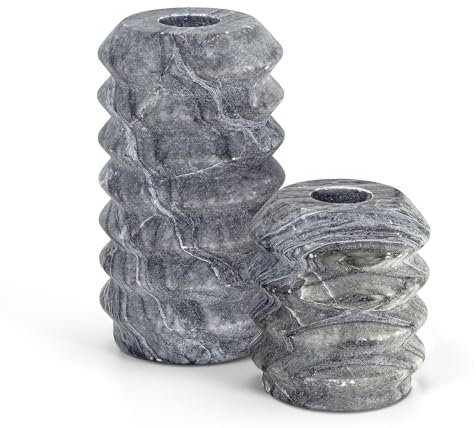 WORHE Kerzenständer Schwarz 2er Set, Travertin Marmor Kerzenständer, Hochzeit Kerzenständer Dinner,ø2.2cm Stabkerze, Esstisch Geburtstag für Bar,Party Dekoratives Weinschrank-Zubehör ZT001