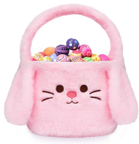 MUFEIRUO Osterhase Körbe Ostereiersuche Korb für Kinder Hase, Osterhase Tote Süßigkeiten Taschen Canvas Taschen, Hase Geschenke Taschen Carry Eimer Osterdekorationen (Hase-Rose)