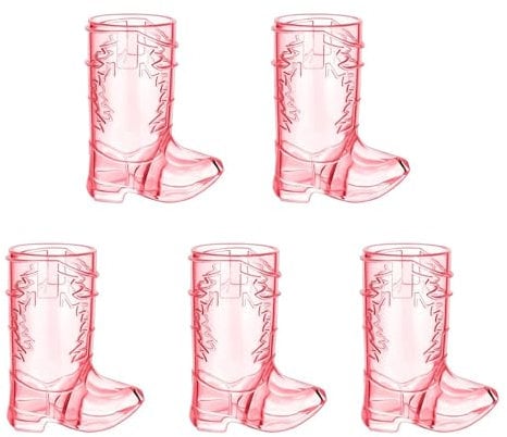 Mini Cowgirl Hat Shot Glasses Durable Cowboy Boot Cups 5pcs Boots Wine Western Theme Party Tumblers Hard Plastic Compact Fun Pink