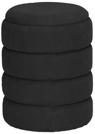 URBNLIVING Soft Velvet Ottoman Storage Pouffe Footstool Dressing Vanity Chair (Black, Round)