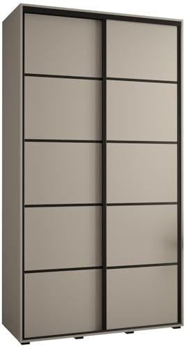 MEBLE KRYSPOL Dakota 4 Schrank mit Zwei Schiebetüren - Moderner Kleiderschrank mit Kleiderstange und Regalen - 235,2x130x60cm - Kaschmir Schwarz