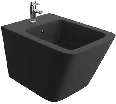 LAVITA Universal Wand-Bidet Lago Black mit Hahnloch und Überlaufschutz aus Keramik Sitzwaschbecken zur Montage an der Wand Hygienisch und Pflegeleicht 34x48,5x32,5 cm