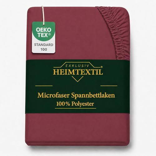 EXKLUSIV HEIMTEXTIL Microfaser Marke Spannbettlaken,100% Polyester, 135 g/m², Öko - Tex Zertifiziert, 120 x 200 cm + 30 cm Bordeaux