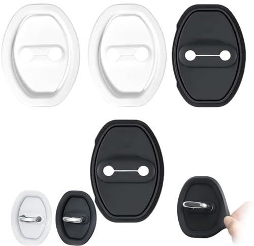 Car Silicone Door Latch Protective Cover, Silicone Door Lock Protective Cover, 4PCS Car Door Lock Latches Cover Protector, Car Door Latch Protector Car Accessories (Black+White 4Pcs)