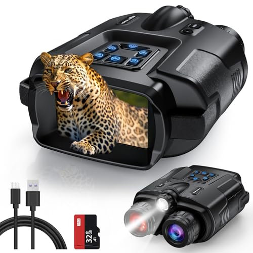 TKWSER Binocolo Visione Notturna - Infrarossi Visibili 600M nel 100% dell'Oscurità con Zoom Digitale 8X, Ricaricabili da 5000mAh, con Luce Tattica, per la Caccia, per Adulti