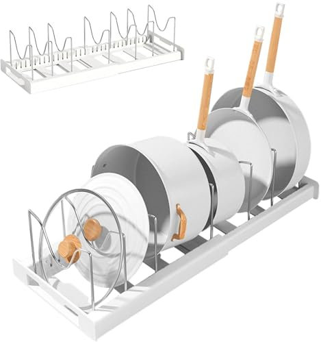 Portapentole estensibile - Portapentole salvaspazio, Portapentole da cucina | Organizer per pentole telescopico, contenitore per pentole espandibile, 7 scomparti regolabili, pentola espandibile e orga