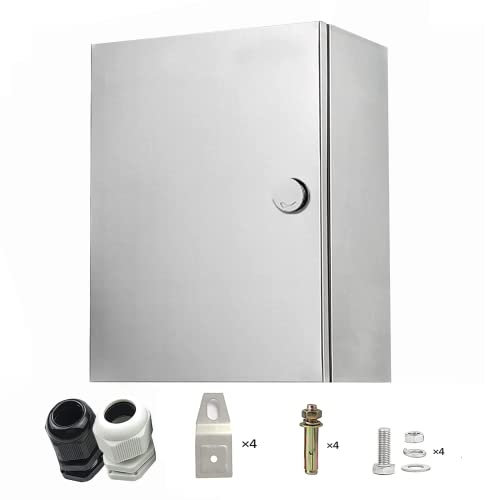 CHENGPI Edelstahl Wasserdichter Schaltschrank Innen/Außenwandmontierter Anschlusskasten Rostfreier Technikkasten mit Schloss 25x20x12cm Eingebaute Isoliermontageplatte,Schaltkasten für Innenräume