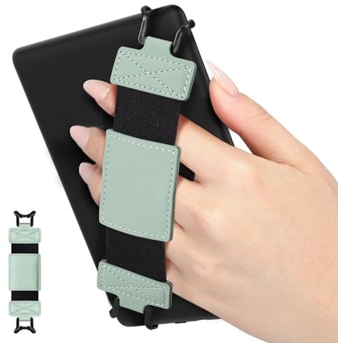 MoKo Dragonne Souple pour 6-8 eReaders Fire Tablet -Kobo/Voyaga/Sony Kindle E-Book, Sangle de Sécurité Tablette Polyvalente à Haute Élasticité Légère Support Antidérapante, Menthe Verte