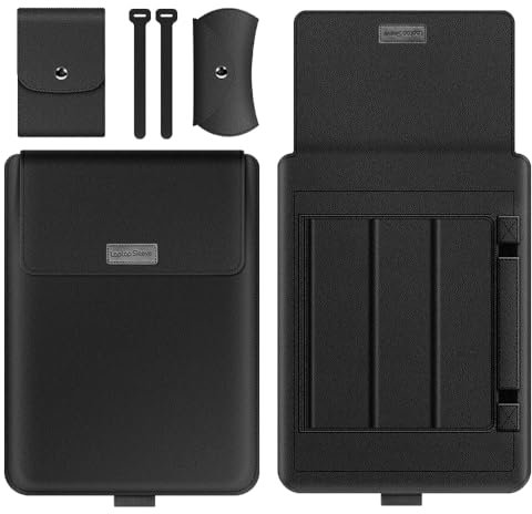 GANGANPRO Laptop Sleeve 16-17 Case with Stand, Compatible with Microsoft Surface Laptop 5/4/3/2 13.5, MacBook Air/Pro 13.3, PU Leather Sleeve for 15-16 Laptops - Black