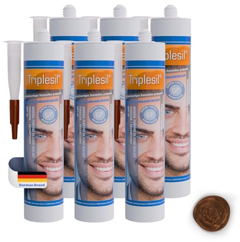 Sigillante siliconico Triplesil Premium – Silicone marrone ad alta temperatura da 6x310 ml per uso sanitario ed esterno - Sigillante siliconico impermeabile per esterni ed interni (6x marrone)
