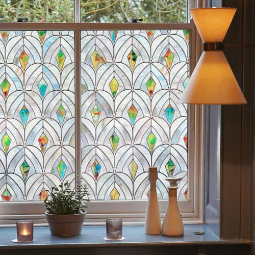 Fensterfolie selbstklebend 3D Buntglas-Fensterfolie Fenster-Sichtschutzfolie für Badezimmer, Haustür, Haus, Sonnenschutz, Wärmeschutz, statisches Kleben, Blau 60X180CM