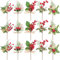 Songjum 15 Stück Künstliche Weihnachtszweige zur Dekoration, Rote Beere Weihnachtszweige Pin Kiefernzweige Dekoration mit Tannenzapfen Kiefernnadel für Weihnachtskränze Home Vase Dekor
