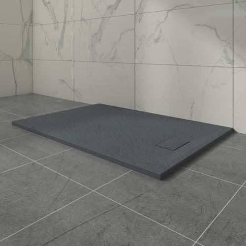 Aquariss SMC Slate Effect Shower Enclosure Tray 1400x900mm Rectangular Wetroom Shower Base Anthracite