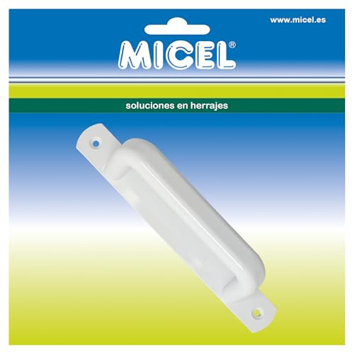 Micel - 17334 - Blister Poignée ronde décalée avec plaque, en aluminium, finition blanche, idéale pour portes intérieures, 26 x 195 x 45 mm
