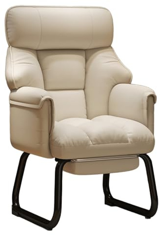 Ledersessel mit Pedalen 5 Fach Verstellbare Rückenlehne Nordischer Freizeit Sofastuhl Gewölbte Füße Relaxsessel Für Wohnzimmer, Schlafzimmer(Beige)