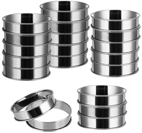 FAAING 20 Stück 10cm Backringe Klein, Tortenring Dessertringe Runde Muffinringe Edelstahl Crumpet Ringe, doppelt gerollt Tart Ringe zum Backen flauschige Muffins, Omelettes, Pfannkuchen, Mousse Gebäck