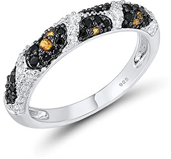 Ringe für Frauen, Reiner schwarzer Spinell, gelb-weißer Zirkonia, edler Schmuck
