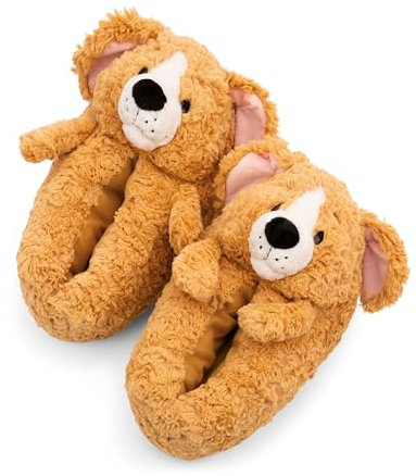 Zapatillas de estar por casa con diseño de perro, talla 36-39 (M), marrón, cálidas, de peluche, para niños, niñas y adultos, con suela antideslizante - 62170