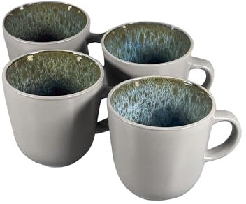 Scandi Home Stockholm Reactive Glaze Tableware Collection – 16-Piece Sets & Individual Sets (Grey & Blue, 4 Mugs)