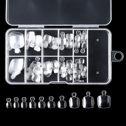 WUSJCOF Lot de 100 faux ongles autocollants pour orteils, couverture complète en acrylique transparent pour femmes Nail Art DIY (10 tailles) (Transparent)