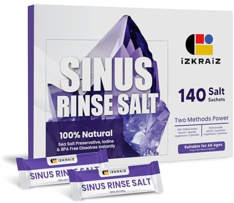 Sinus Rinse Salt 140 Pre-Measured Packets for Neti Pot and Squeeze Bottle-100% Natural Sea Salt Istonic Formula,Drug-Free Nasal Irrigation,Sinus Congestion
