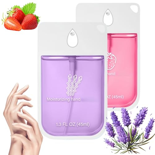 2PCS Mist Hydrating Hand Sanit/izer Spray,Hand Sani/tizer Spray,Refreshing Hydrating Sani/tizer,Power Mist Han/d Sanit/iser,Portable Travel Size(Strawberry flavor + lavender)