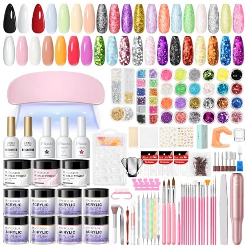 PEACECOLOR Acryl Nagelset mit Nagellampe und Elektrische Nagelfräser, 11 Farben Acrylpulver, 3 Farben Gel-Nagellack und Nagelkunst-Werkzeuge für den Heim-Salon Geschenkset
