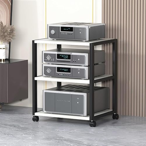 Mobile AV Media Stand Rolling 3Layer DVD CD Audio Rack Tower Cart Home Entertainment Cabinet for DVD Player & Stereo System White AudioVideo Storage Solution