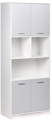 Beliani Bücherregal Standregal grau/weiß mit 2 Schränken 4 Türen 197 cm hoch 40 cm tief 80 cm breit Zehna