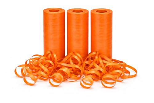 3 Luftschlangen * ORANGE * Deko für Party und Geburtstag | 3 Rollen je 18x Schlangen, 4m lang, Schwer Entflammbar, Made in EU | Mottoparty Fasching Karneval Halloween, Farbe: Orange